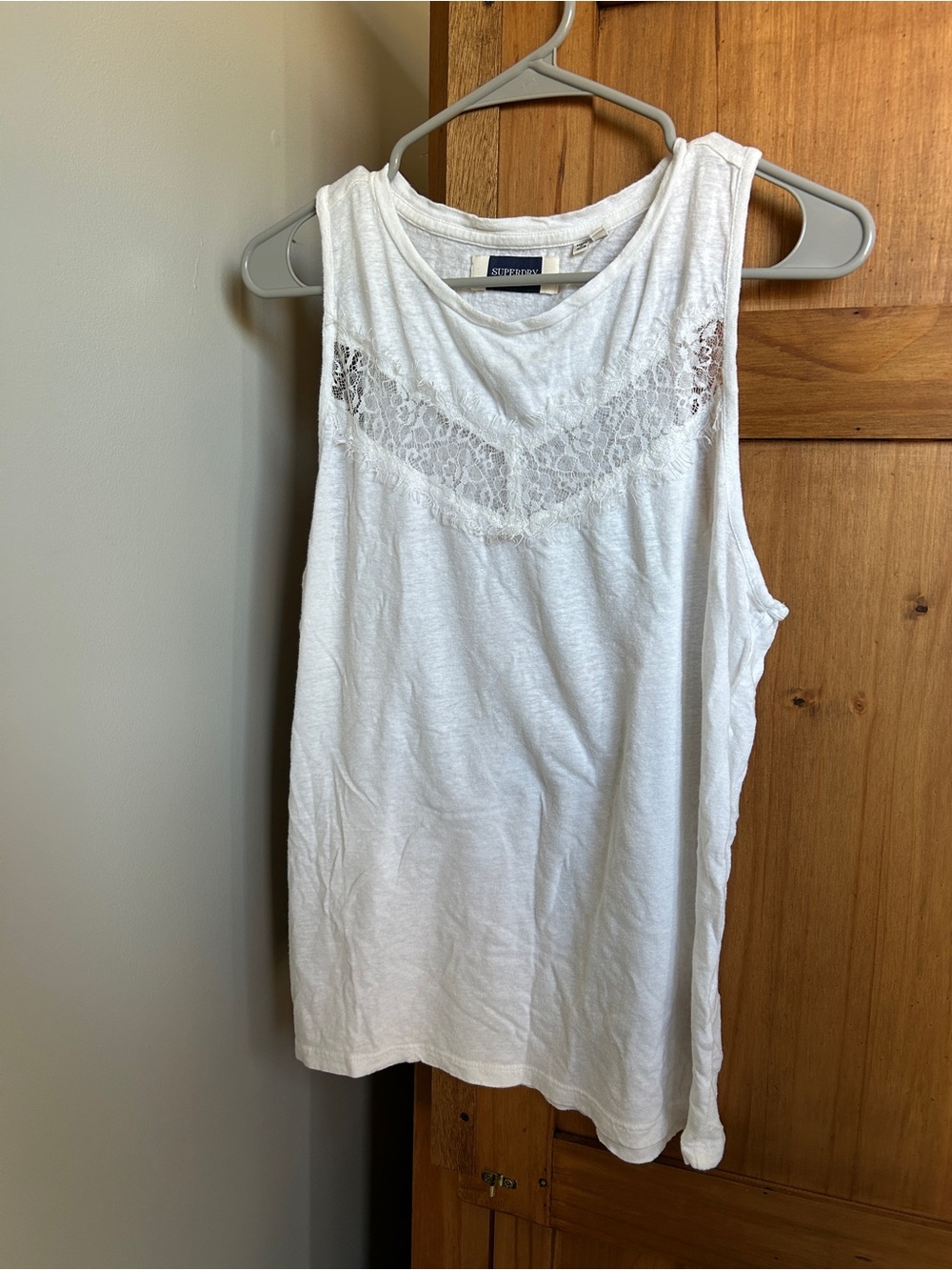 Superdry White Lace-Inset Sleeveless Tank Top